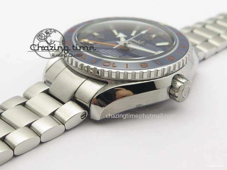 0523 Planet Ocean GMT 43.5mm V6F Goodplanet Orange Marker Blue Dial On SS Bracelet A ModernLook 8215